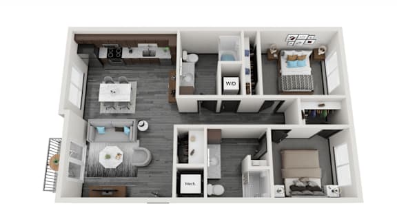 Floor Plan  A top-down view of a small apartment layout with labeled rooms.