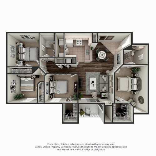 Floor Plan  Meridian 4 BR 2 BA 3D Floor Plan