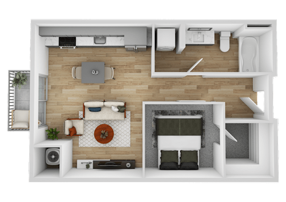 Floor Plan  a top down view of a bedroom with a wood floor