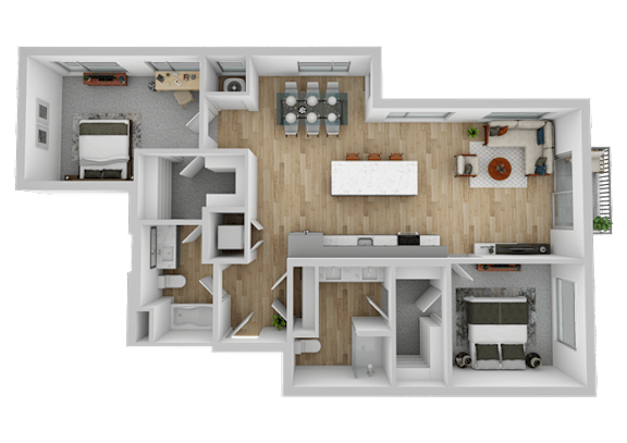Floor Plan  the bedroom floorplan of this apartment is split up into severalartments