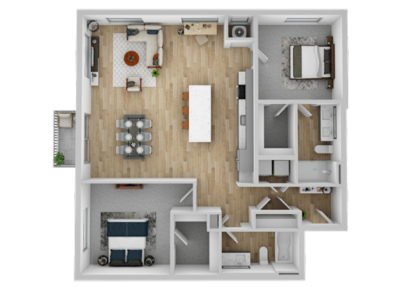 Floor Plan  a layout of a bedroom and living room with a wood floor