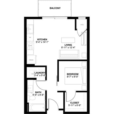 Floor Plan  a floor plan of a small room with a bedroom and a bathroom