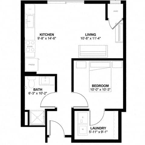 Floor Plan  a floor plan of a small house with a kitchen and a bathroom
