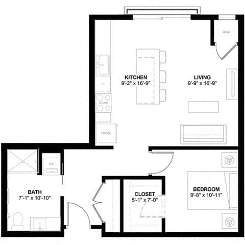 Floor Plan  a floor plan of a small house with a kitchen and a living room