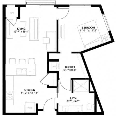 Floor Plan  a floor plan of a small house with a bedroom and a bathroom