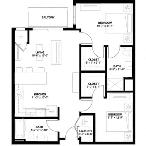 Floor Plan  the floor plan of the house has three bedrooms and two bathrooms