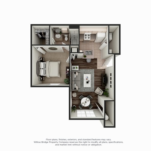 Floor Plan  Montclair 1 BR 1 BA 3D Floor Plan