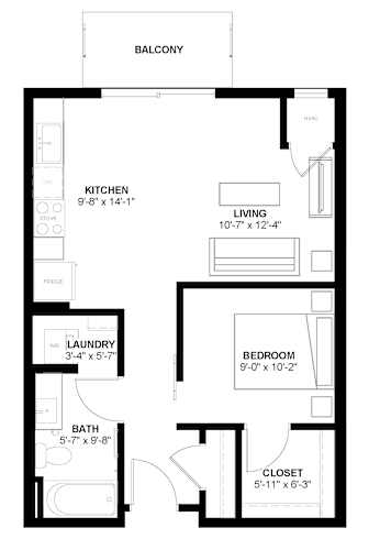 Floor Plan  a floor plan of a small house with a kitchen and a living room