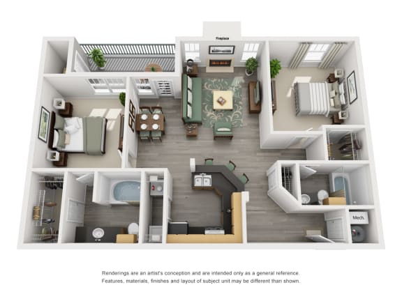 Floor Plan  a 1 bedroom floorplan is shown in this rendering
