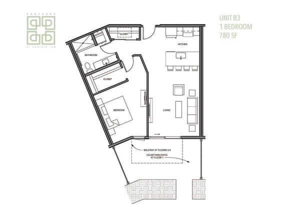 Floor Plan  a floor plan of a unit with a bedroom and a bathroom