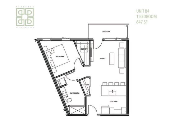 Floor Plan  a floor plan of a 1 bedroom apartment