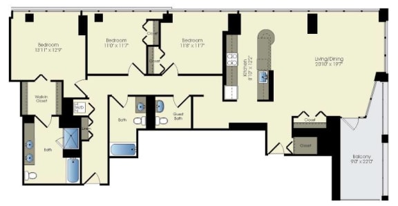 Floor Plan  a floor plan of a house with severalartments and a staircase