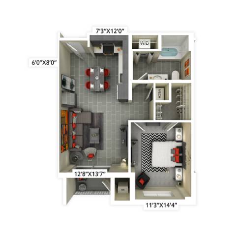 Floor Plan  the floor plan of a 1 bedroom floor plan