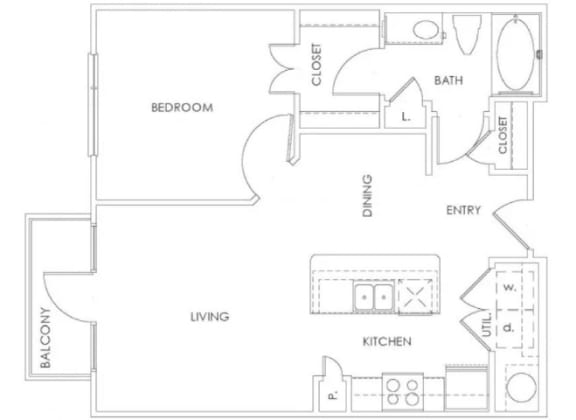 Floor Plan  a floor plan of a 1 bedroom apartment