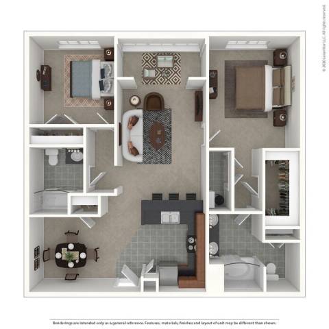 Floor Plan  A floor plan of a small apartment with a kitchen, living room, and bathroom.