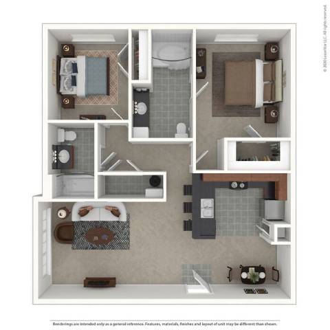 Floor Plan  A floor plan of a small apartment with a kitchen, living room, and bathroom.