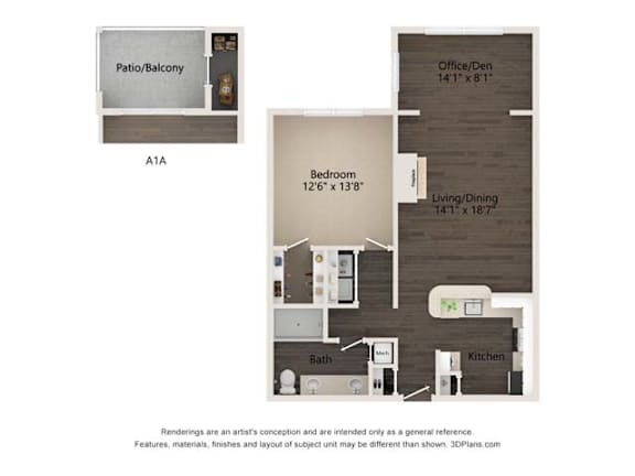 Floor Plan  A floor plan of a house with a patio and balcony.
