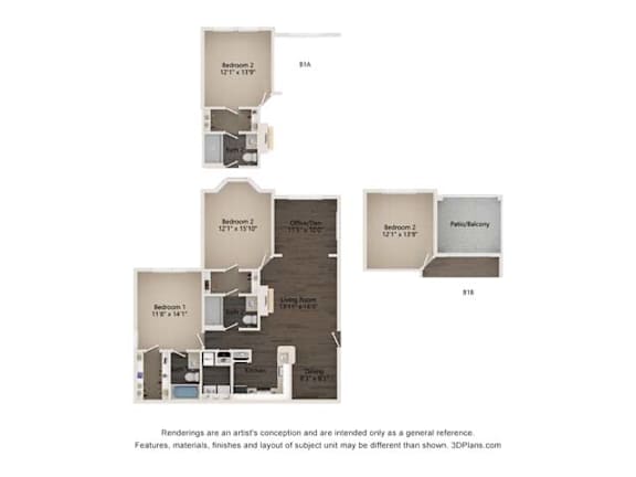Floor Plan  A floor plan of a house with three bedrooms and a living room.