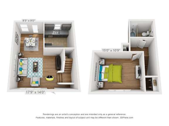 Floor Plan  A floor plan of a small apartment with two bedrooms and a living area.