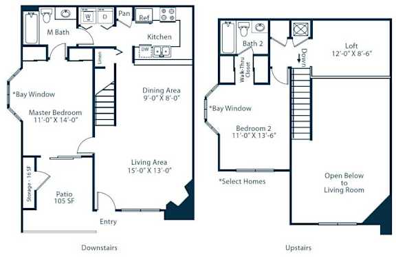 Floor Plan  Two Bedroom Townhome floor plan.