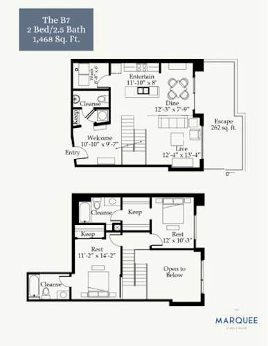 Floor Plan  A floor plan for a two bedroom, two bath apartment.