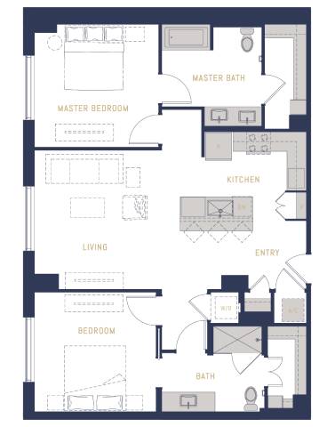 Floor Plan  A floor plan of a house with a master bedroom, living room, kitchen, and bathroom.