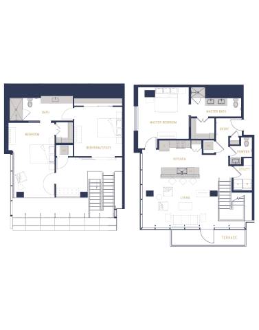 Floor Plan  Two floor plans of a house with labeled rooms.