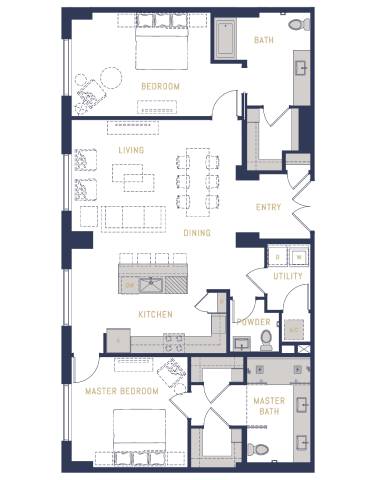 Floor Plan  A floor plan of a house with labeled rooms such as Bath, Bedroom, Living room, Kitchen, Dining, and Master Bedroom.