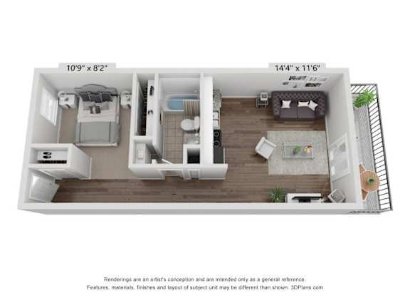 Floor Plan  a 3d floor plan of a house with a bedroom and living room
