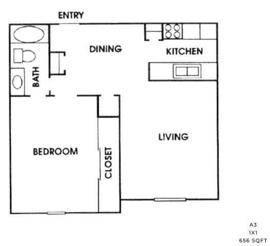 Floor Plan  A drawing of a floor plan of a one bedroom apartment.