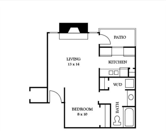 Floor Plan  A black and white floor plan of a house with a living room, kitchen, bedroom, and bathroom.