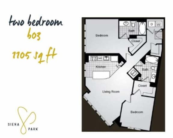 Floor Plan  A floor plan of a two bedroom apartment at Siena Park.