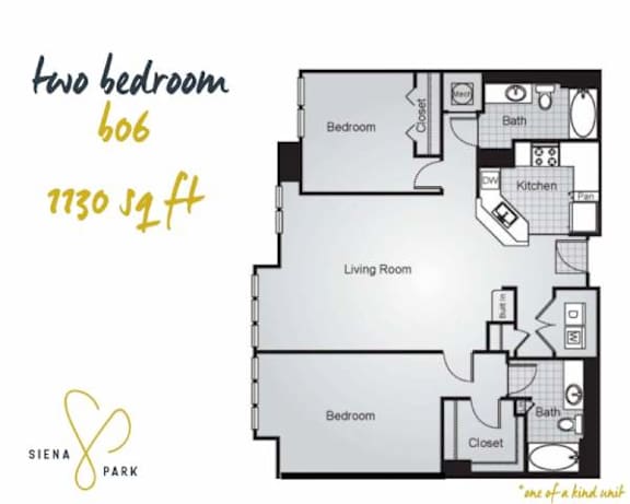 Floor Plan  A floor plan for a two bedroom apartment at Siena Park.