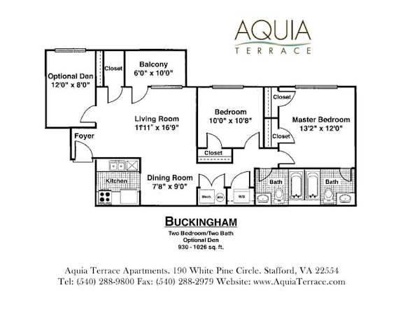 Floor Plan  A floor plan for the Aquia Terrace apartments in Stafford, VA.
