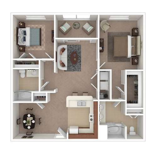 Floor Plan  A floor plan of a small apartment with a kitchen, living room, and bathroom.