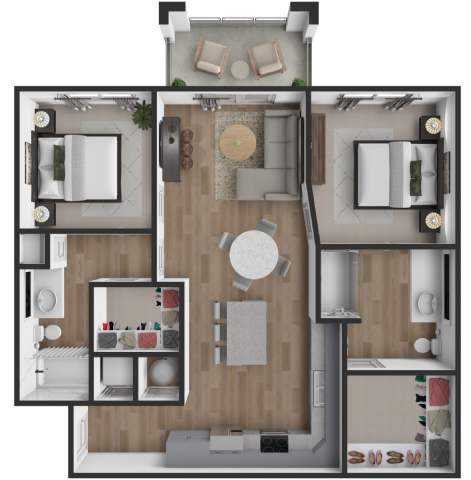 Floor Plan  A floor plan of a house with a kitchen, living room, dining room, and bathroom.