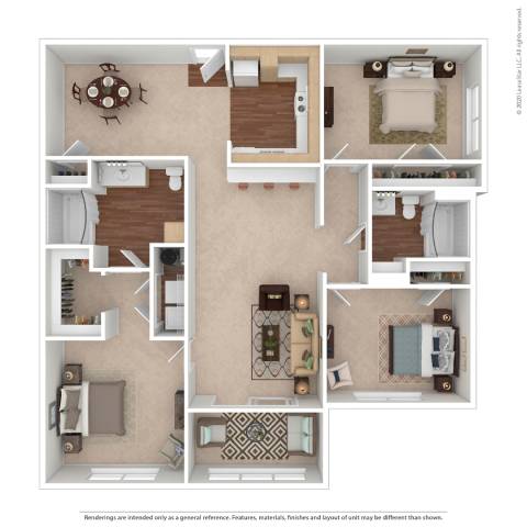 Floor Plan  A floor plan of a house with a living room, dining room, kitchen, and two bedrooms.