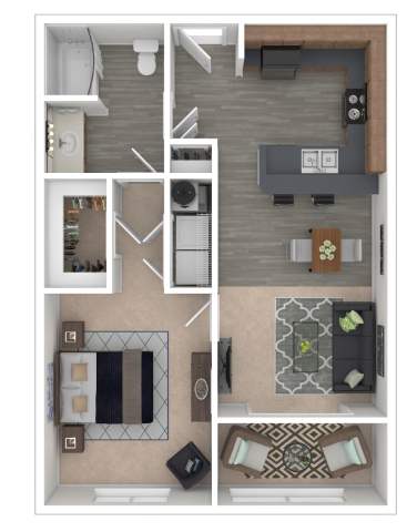 Floor Plan  A floor plan of a house with a kitchen, living room, and two bedrooms.