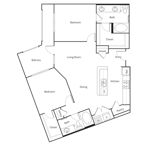 Floor Plan  B3 - 2 bed, 2 bath, 1,058 square feet