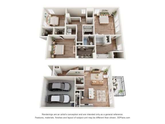 Floor Plan  a stylized 3d floor plan of a house with a bedroom and living room
