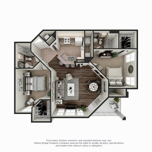 Floor Plan  Rutledge 2 BR 2 BA 3D Floor Plan