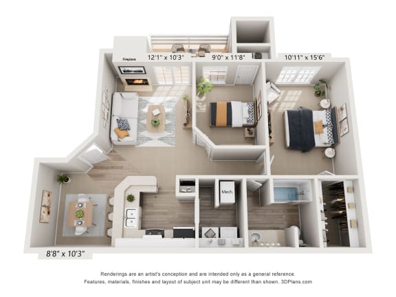 Floor Plan  the outlook floor plan  woodland commons apartments  670 sq ft