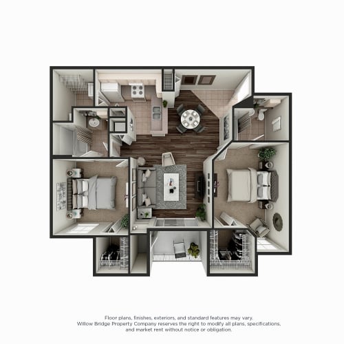 Floor Plan  South Hampton 2 BR 2 BA 3D Floor Plan