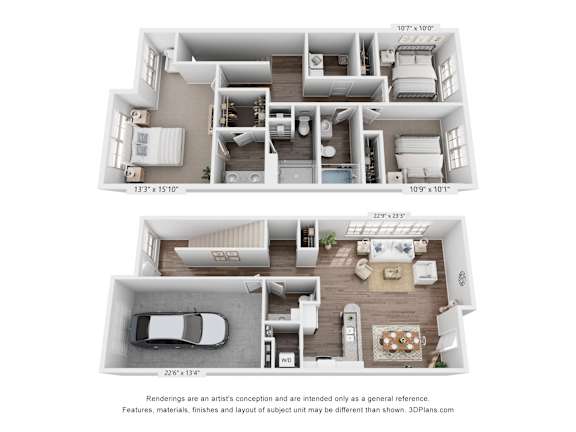 Floor Plan  A 3D floor plan of a house with dimensions and a disclaimer at the bottom.