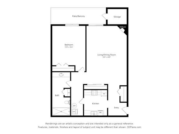 Floor Plan  a floor plan of a unit with a bedroom and a living room