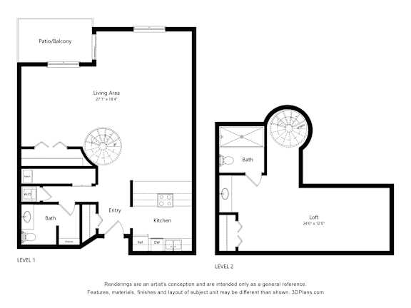 Floor Plan  a floor plan of a house with two floors and an open floor plan with furniture