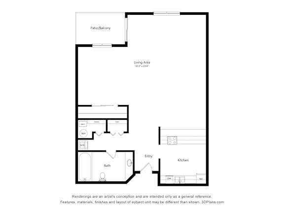 Floor Plan  a floor plan of a unit with a bedroom and a living room