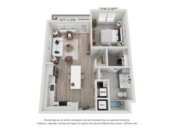 Floor Plan  1 bedroom floor plan at apartments in spring hill