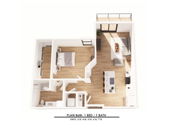 Floor Plan  A floor plan of a one bedroom apartment with a bathroom.