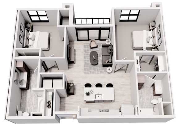 Floor Plan  A black and white image of a house layout.